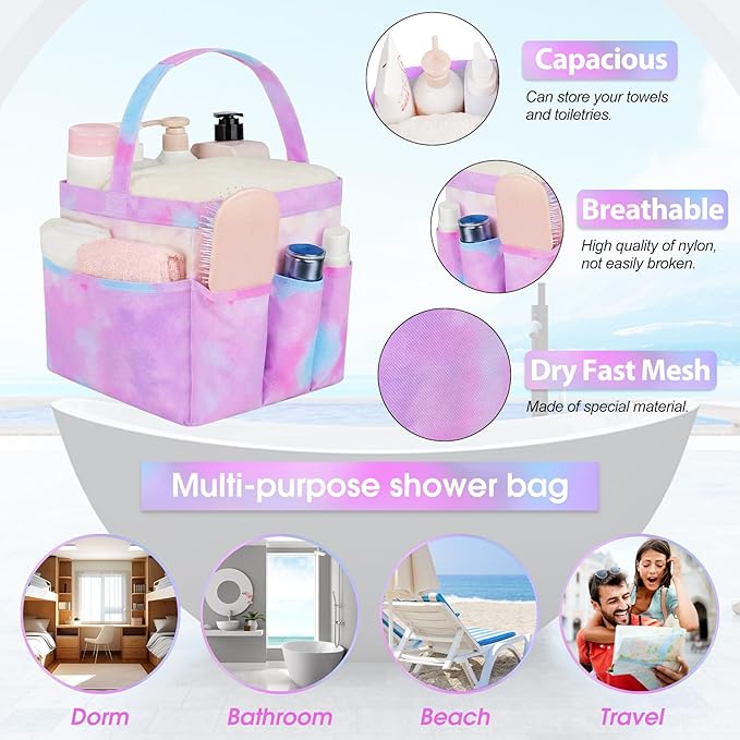 Attmu Mesh Shower Caddy Portable for College Dorm Room Camping Essentials, Shower Caddy Dorm with 9-Pockets, Large Capacity Hanging Basket Bathroom Bag for Toiletry, Swimming, Gym, Camp, Beach