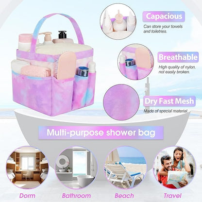 Attmu Mesh Shower Caddy Portable for College Dorm Room Camping Essentials, Shower Caddy Dorm with 9-Pockets, Large Capacity Hanging Basket Bathroom Bag for Toiletry, Swimming, Gym, Camp, Beach