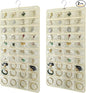 2 PACK(Total 160 Pockets) Hanging Jewelry Organizer with Hanger Metal Hooks Storage On Wall Door Closet Double-Sided(Each Side 40 Pockets) Jewelry Holder for Earrings, Necklaces, Rings (2 Pcs Beige)
