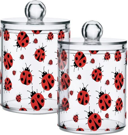 ALAZA 2pcs Animal Ladybird Cartoon Qtip Holder Dispenser 14 oz Bathroom Storage Clear Apothecary Jars Containers Cotton Ball,Cotton Rounds,Floss Picks, Hair Clips, Food