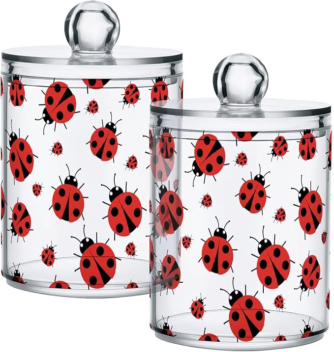 ALAZA 4pcs Animal Ladybird Cartoon Qtip Holder Dispenser 14 oz Bathroom Storage Clear Apothecary Jars Containers Cotton Ball,Cotton Rounds,Floss Picks, Hair Clips, Food