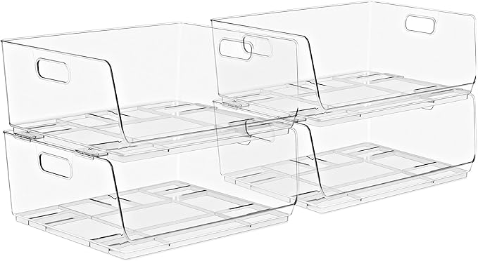 Sorbus Stackable Storage Bins Open Front - Clear Stackable Storage Bins - Pantry Bins for Storage and Organization - Acrylic Stackable Bins for Kitchen - Clear Pantry Organizer Bins (Large 4 Pack)