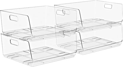 Sorbus Stackable Storage Bins Open Front - Clear Stackable Storage Bins - Pantry Bins for Storage and Organization - Acrylic Stackable Bins for Kitchen - Clear Pantry Organizer Bins (Large 4 Pack)