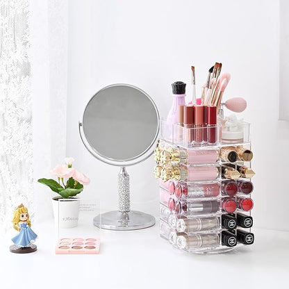 Ikee Design Lipstick Organizer with 53 Slots 360 Degree Rotating Spinning Acrylic Lip Gloss Organizer for Makeup, Lipsticks, Brushes, Cosmetic Storage Display, Bathroom, Vanity, Countertop
