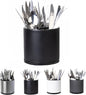 LIBODOUR Silverware Organizer Kitchen Utensil Holder 360°Rotating For Counter Organizer Stainless Steel Storage Silverware Caddy 3 Compartment Flatware Spoon Spatula Tool Cutlery Container(Black)