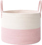 JMvicyroam 115L Extra Large Blanket Basket for Living Room - Woven Cotton Rope Laundry Hamper with Reinforced Handles - Storage Bin for Pillows, Comforters & Toys - Machine Washable,White&Pink