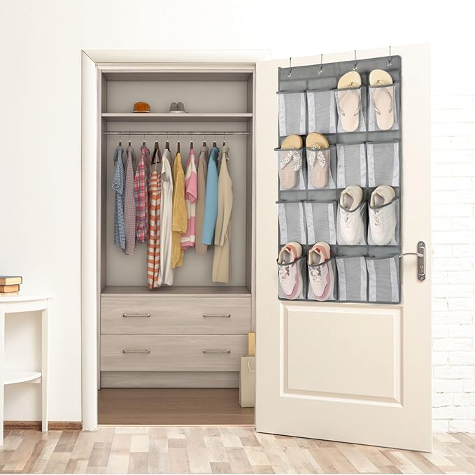 F-color 16-Pocket Hanging Organizer - Over the Door Shoe Organizer, Cruise Essentials for Cabin & RV, Breathable Mesh Storage Pockets, Space Saving Hanging Storage Holder with 4 Sturdy Metal Hooks