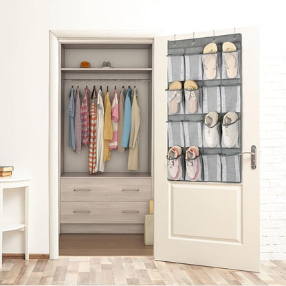 F-color 16-Pocket Hanging Organizer - Over the Door Shoe Organizer, Cruise Essentials for Cabin & RV, Breathable Mesh Storage Pockets, Space Saving Hanging Storage Holder with 4 Sturdy Metal Hooks
