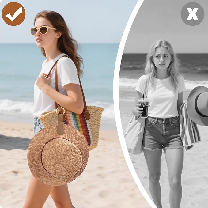 Fikoksol Magnetic Hat Clip 2-Pack - Brown Hat Clip for Travel on Bag, Magnetic Hat Clips for Bag, and Secure Hat Holder for Travel on Caps & Beach Hats, Vacation Essentials