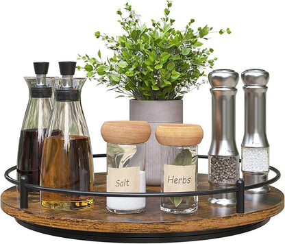 Lazy Susan Organizer：12 Inch 360 Degree Rotating Spice Rack for Kitchen Countertop Round Lazy Susan Wood Turntable Holder for Cabinet Table– Black