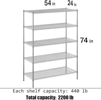 24" Deep x 54" Wide x 74" Height Wire Shelving Kit | 5-Tier | NSF Commercial Storage Rack Unit