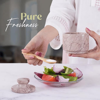MARBLOUS KRAFTS Marble Salt Cellar with Lid 3" Inch Marinara Salt Holder for Counter, Salt Box & Stone Salt Container, Perfect Mother’s Day Gift, Ideal for Seasoning Spice Jars