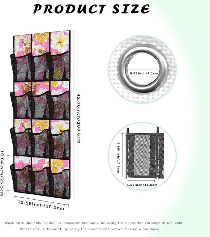 Over the Door Shoe Organizer Tropical Flower Yak 12 Breathable Mesh Pockets Behind the Door Storage Organizer Space Saving Hanging Storage Bag No Drill Door Rack for Shoes