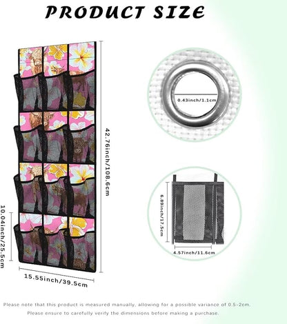 Over the Door Shoe Organizer Tropical Flower Yak 12 Breathable Mesh Pockets Behind the Door Storage Organizer Space Saving Hanging Storage Bag No Drill Door Rack for Shoes