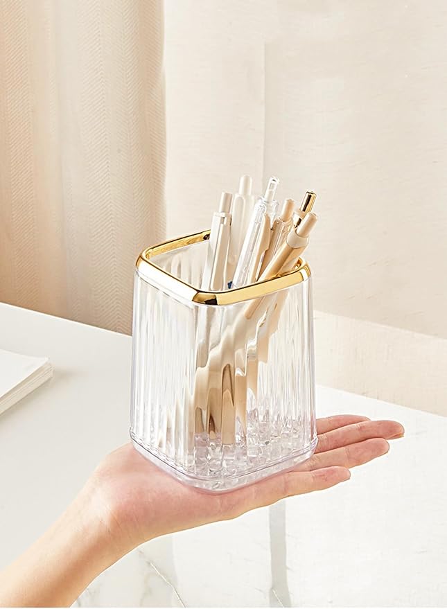 Makeup Brush Holder Clear Acrylic Makeup Brushes Organizer Pen Pencil Holder Cosmetic Brush Holder for Vanity Bathroom Decor, Set of 2