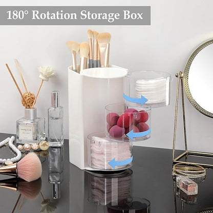 Rotating Hair Accessories Organizer with Comb Holder Plastic Hair Clips Storage Container Cosmetic Storage Box for Makeup Sponge Brush, 3-Layer White