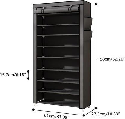 Laiensia 9-Tier Vertical Shoe Rack Organizer, Space Saving Shoe Storage Organizer, Non-Woven Cover Shoe Shelf Holds 36-45Pairs for Bedroom, Hallway, Closet Entryway, Grey