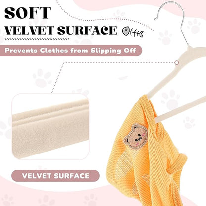 Weysat 24 Pcs Dog Clothes Hangers 11'' Non-Slip & 360° Swivel Velvet Small Pet Beige Hangers for Cats/Dogs with Rustproof Metal Hooks, Space-Saving for Home Storage & Grooming Salons Minimalism