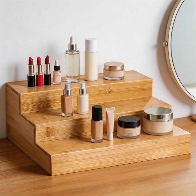 Spice Rack Organizer for Cabinet - Bamboo Spice Shelf, 3 Tier Seasoning Organizer for Countertop, Kitchen, Pantry 2 Pack
