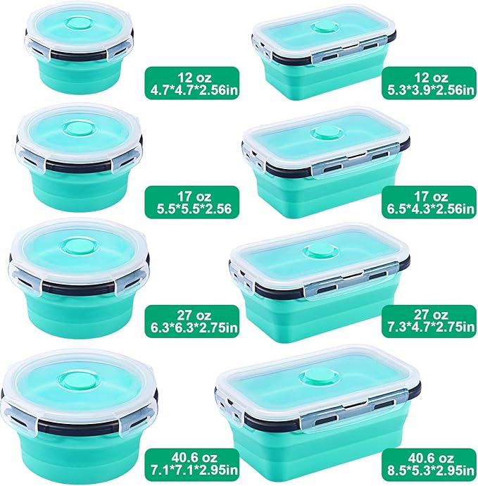 Sudaya 8 Pack Collapsible Food Storage Containers With Lids, Collapsible Storage Containers Sets Silicone Collapsible Bowls For Camping, RV Accessories, Travel Trailer Must