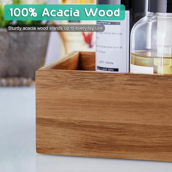 ALELION Acacia Wood Bathroom Storage Basket for Organizing - Toilet Paper Basket with Handle for Back of Toilet Tank Top Topper - Small Narrow Baskets for Kitchen Pantry Garage Laundry Room Storage