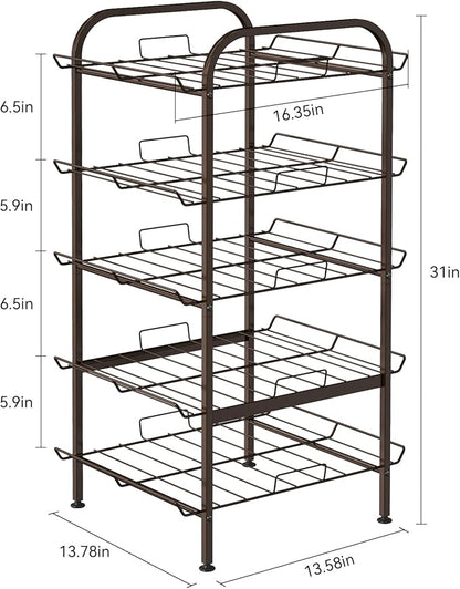 smusei 5 Tier Water Bottle Organizer Vertical Free Standing Storage Shelf Metal Beverage Rack Dispenser Large Capacity Bottled Water Holder Stand for Kitchen Party Pantry, Bronze
