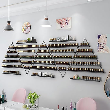 Wall-Mounted Nail Polish Rack, Set of 10 Triangular Black Nail Polish Shelf Lipstick Perfume Cosmetic Display Shelf for Home Spa Nail Salon Shop