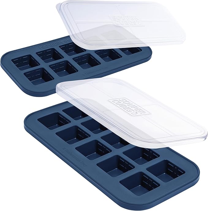 Souper Cubes 2 Tbsp. Silicone Freezer Molds - Perfect for Storing Garlic, Herbs, Ginger, Pesto, Tomato Paste, Lemon Juice, Purees and More - Blueberry – 2-Pack