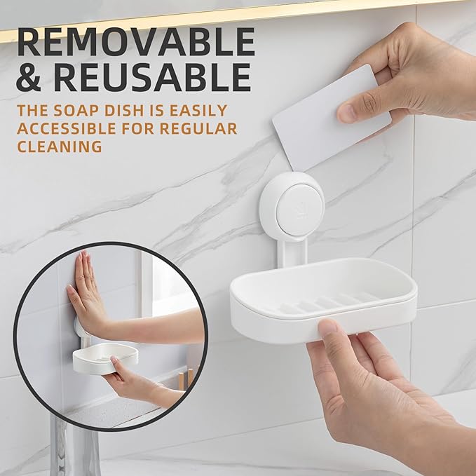LEVERLOC Soap Holder Suction Cup for Shower, 2 Pack Bar Soap Dish Holder for Shower Wall Mounted NO-Drilling, Plastic Self Draining Removable Vacuum Suction for Bathroom Bathtub Sink