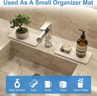 2Pcs Water Absorbing Stone Drying Tray for Bathroom Sink Counter Decor Kitchen Soap Dish Dispenser Trays Sponge Holder White Bathroom Vanity Tray Fast Quick Diatomite Stone Drying Mat for Kitchen Sink