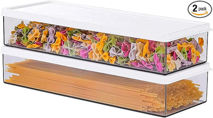 Pasta Containers for Pantry 2Pcs, Spaghetti Storage Conainer with Lids, Noodle Organizer with Measuring Hole Storage for Pasta, Flour, Sugar and Noodles