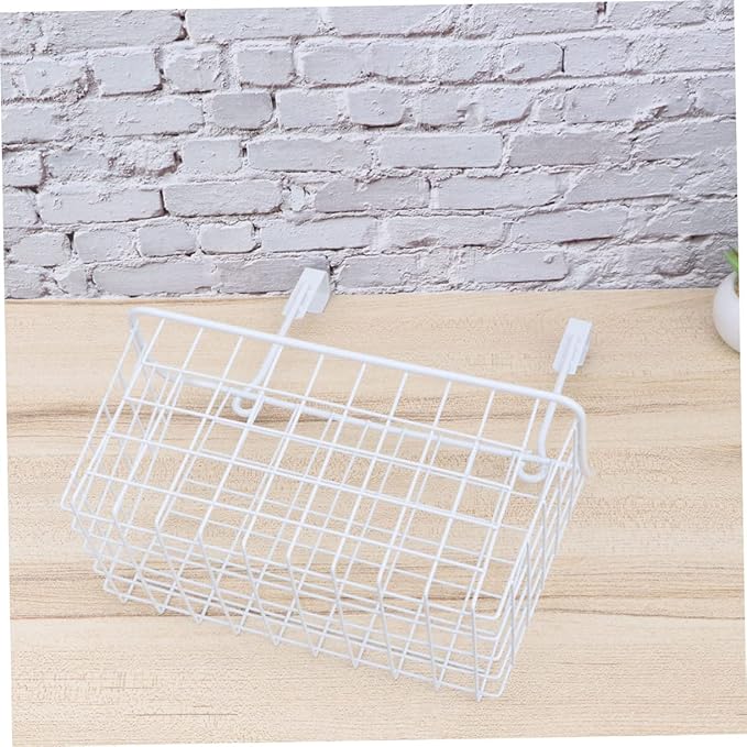Cabilock White Hanging Rack Cabinet Basket Over Door Organizer for Kitchen Bathroom Office Rust Resistant Storage Holder with High Temperature Coating Easy Installation and Space Saving