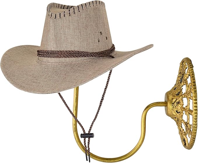 Owlgift Vintage Wall Mount Hat & Coat Rack – Rustic Gold Decorative Iron Holder for Hats, Scarves, Helmets & Wigs – Retro Entryway Wall Organizer for Home, Store, Restaurant or Hotel Use
