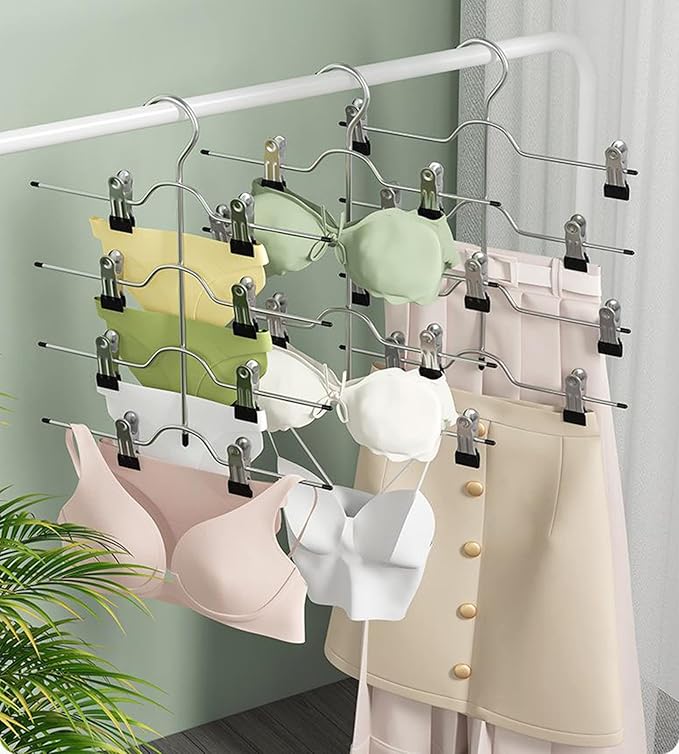 Tosnail 4 Pack 4 Tier Skirt Pants Clothes Hanger with Non Slip Clips, Space Saving Closet Organizer for Trouser, Slack, Jeans, Towels