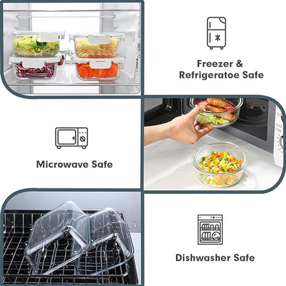 VERONES 30 Pieces Glass Meal Prep Containers Set, Stackable Food Storage Containers with Lids-Airtight Glass Lunch Containers，for Microwave, Oven, Freezer & Dishwasher,White