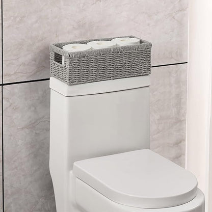 Vagusicc Wicker Storage Basket, Paper Rope Wicker Baskets with Handles, Toilet Paper Basket for Toilet Tank Top, Small Wicke Baskets for Organizing Shelves, 2-Pack, Grey