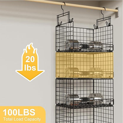 VyGrow 5 Tier Hanging Closet Organizer with Adjustable Dividers, Heavy-Duty Storage Shelves for Clothing, Kitchen, Laundry Room, Extra Large Baskets, 15.7" W x 11.8" D x 51" H, Black
