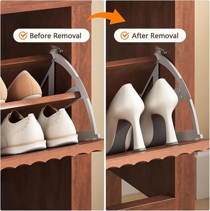 YOMILUVE Shoe Cabinet Storage for Entryway, Fluted Shoe Cabinet with 3 Flip Drawers, Hidden Shoe Rack Tall Freestanding Shoe Organizer with Legs for Hallway, Walnut