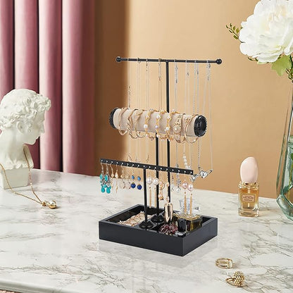 Jewelry Organizer Stand 3 Tier Hanging Jewelry Organizer for Earring Necklace Bracelet Holder Jewelry Ring Perfume Organizer Box Holder Storage (3-Tier Black)