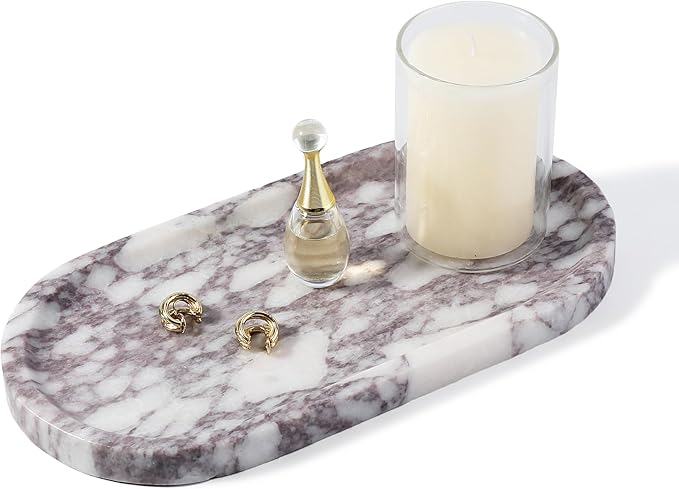 Koville Real Luxurious Natural Marble Vanity Tray, 10"x5" Calacatta Viola Marble Catchall Tray for Bathroom, Stone Perfume Trays Jewelry Dish for Dresser, Genuine Stone Storage Tray for Home Decor