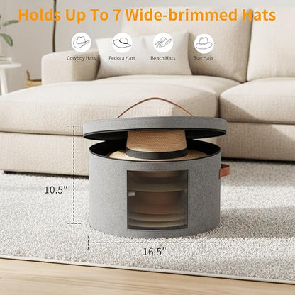 Samplife Hat Box,Hat Storage Box,Stackable Round Brim Hats Organizer Bag Container for Closet,Travel Hat Boxes for Women, Cowboy Hat Organizer, FoldableTravel Cap Boxes (01-Grey, 16.5" D x 10.5" H)