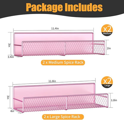DTUQYX Magnetic Spice Rack for Refrigerator, 4 Pack 100% Metal Strong Magnet Fridge Shelves, Space Saving Spice Organizer, No Drilling Moveable Home Kitchen Laundry Room Storage Organization, Pink