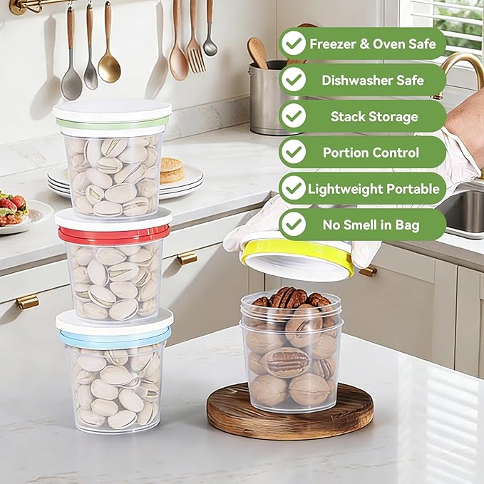 12 Pack 8.8oz Plastic Food Storage Containers with Lids, Small Meal Prep Container Jars for Food, Salad, Soup, Snack, Freezer & Lunch