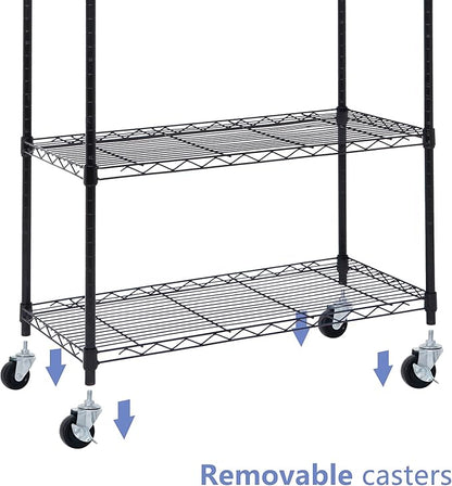 SUPER DEAL Black 5-Shelf Heavy Duty Storage Wire Shelving Unit with Wheels for Restaurant Garage Pantry Kitchen Garage Rack (30L x 14W x 63H)