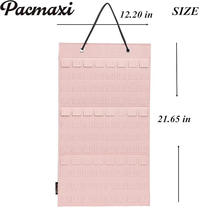 PACMAXI Hanging Brooch Pin Organizer, Display Pins Storage Case, Brooch Collection Storage Holder, Holds Up to 96 Pins.(Not Include Any Accessories) (S-96 Slots, Pink, Small)