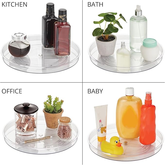 mDesign Lazy Susan Turntable Plastic Spinner for Kitchen/Bathroom, Pantry, Fridge, Cupboards, or Counter Organizing, Fully Rotating Organizer for Food, 11.5" Round - Lumiere Collection - 2 Pack, Clear