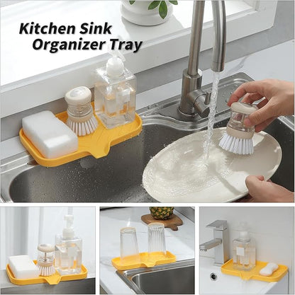 MicoYang Silicone Bathroom Soap Dishes with Drain Spout-Bathroom and Kitchen Sink Organizer,Sponge Holder,Dish Soap Tray,Perfect for Dispenser,Scrubber,Bottle,Cup on Sink or Counter-Yellow 9.6"×5.3"