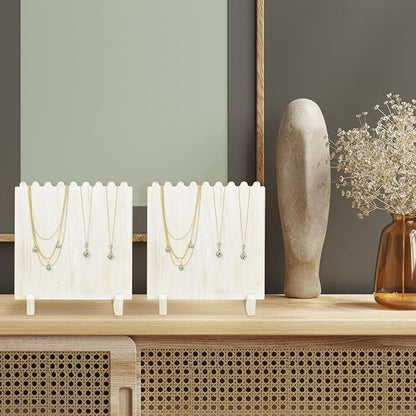 Ikee Design Set of 2 Wood Necklace Jewelry Display Stand for 8 Necklaces, Necklace Display Holder Organizer, Wash White Color