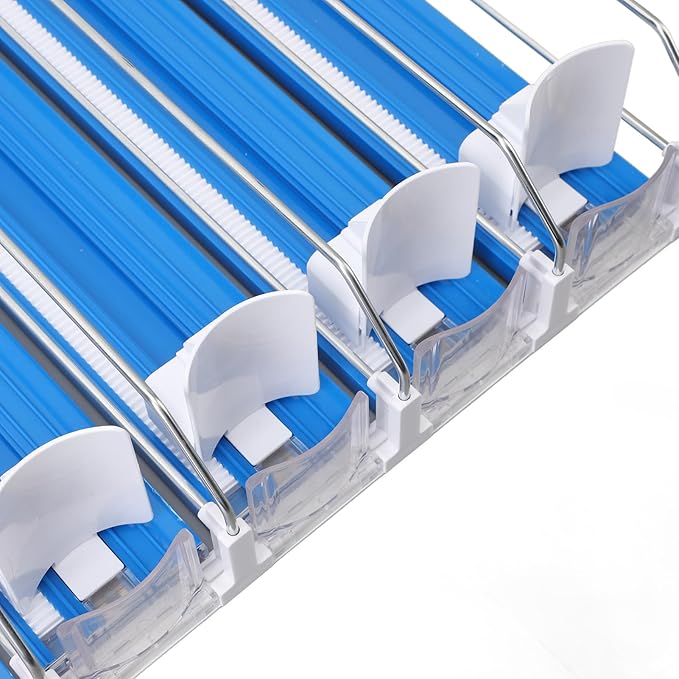 Pilipane 5pcs Self Pushing Soda Can Dispenser Drink Organizer for Fridge Automatic Beverage Pusher Glide System Adjustable Dividers for Beer Pop Cans Water Bottles Pantry Garage Coolers (Blue)
