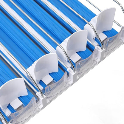 Pilipane 5pcs Self Pushing Soda Can Dispenser Drink Organizer for Fridge Automatic Beverage Pusher Glide System Adjustable Dividers for Beer Pop Cans Water Bottles Pantry Garage Coolers (Blue)